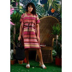 MEG SS20 Mexico City Pink Orange Striped 100% Cotton Woven Huipil Dress, Size XS